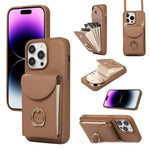 iPhone 15 Series Crossbody Leather Phone Case with Card Holder & Ring & Lanyard