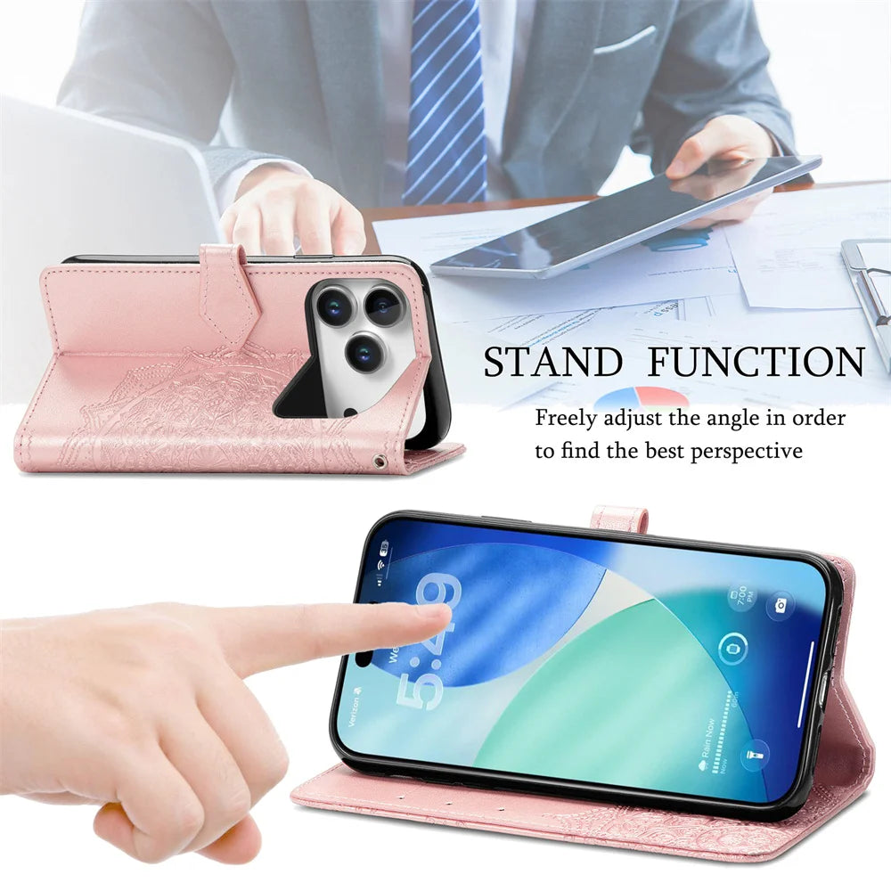 iPhone 17 Series Purse-Style Flip Leather Wallet Case with Card Slots & Stand