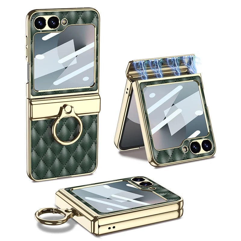 Electroplated PU Leather Case with Ring Holder for Samsung Galaxy Z Flip 6
