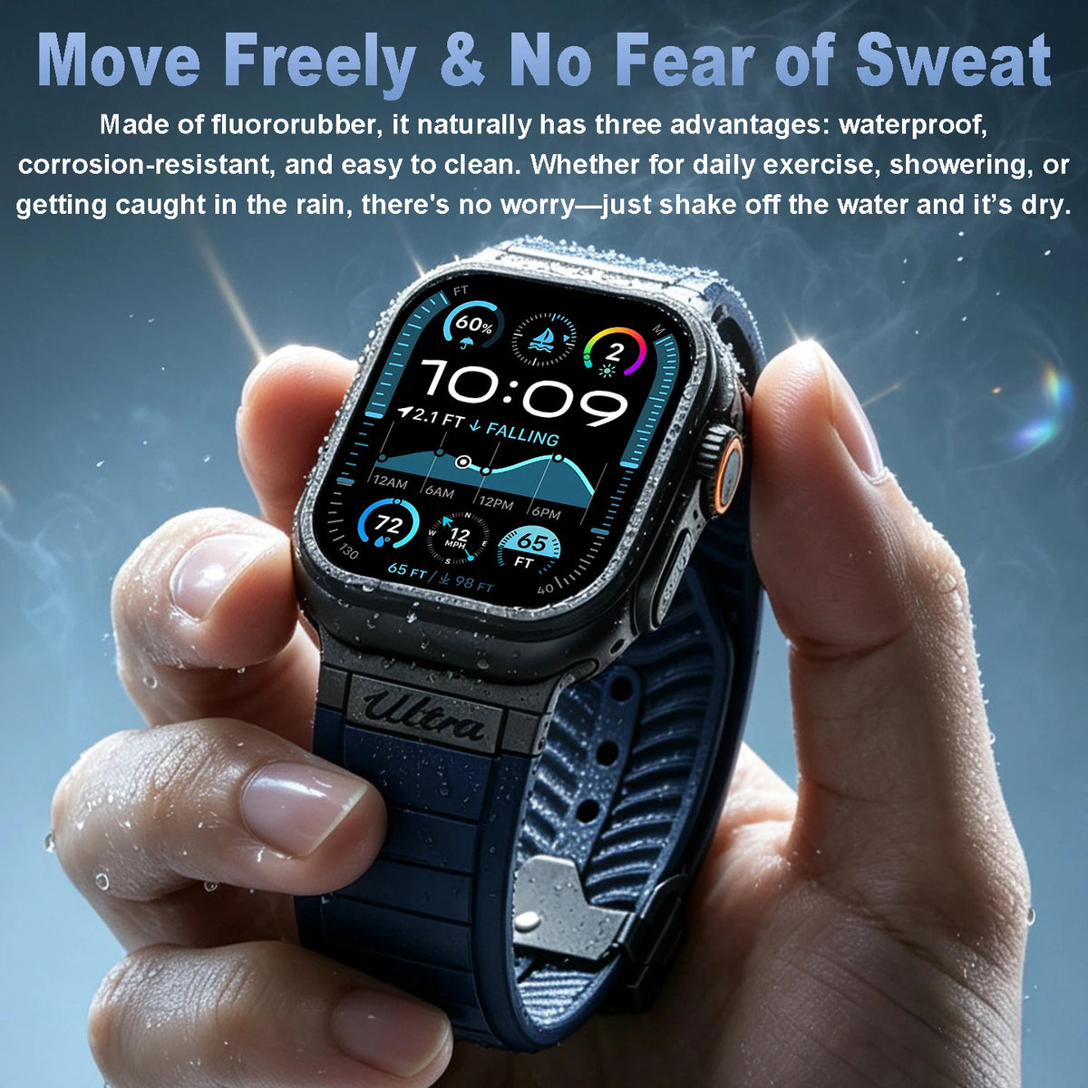 Fluororubber Sport Strap with Double-Press Clasp for Apple Watch