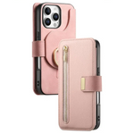 Leather Zipper Wallet Case with Detachable Magnetic Wallet for iPhone 16 Series