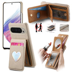RFID Blocking Wallet Case with Makeup Mirror & Heart Design for Google Pixel 9 Series