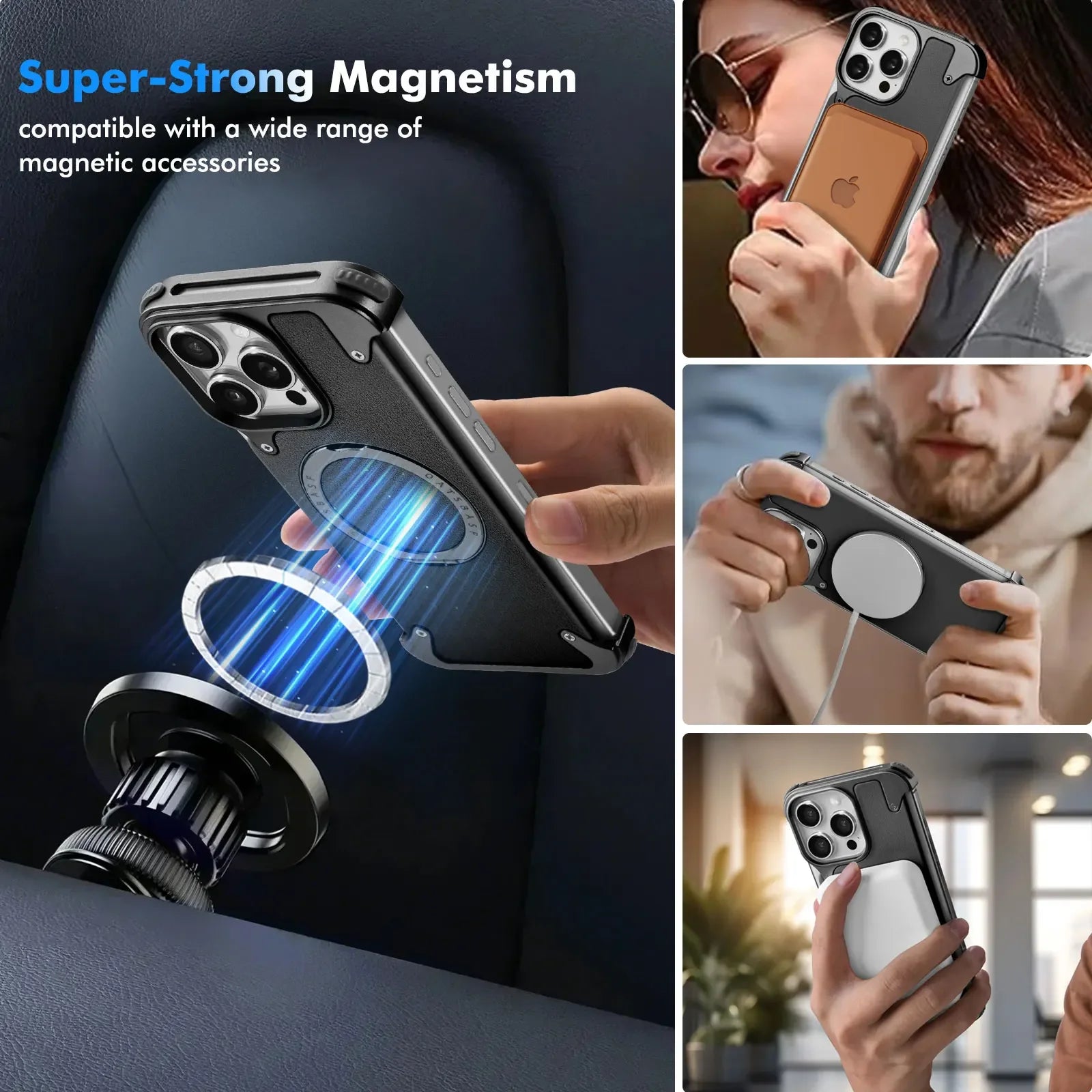Luxury Slim Leather Case with 360° Magnetic Ring Stand for iPhone 16 Pro & iPhone 16 Pro Max