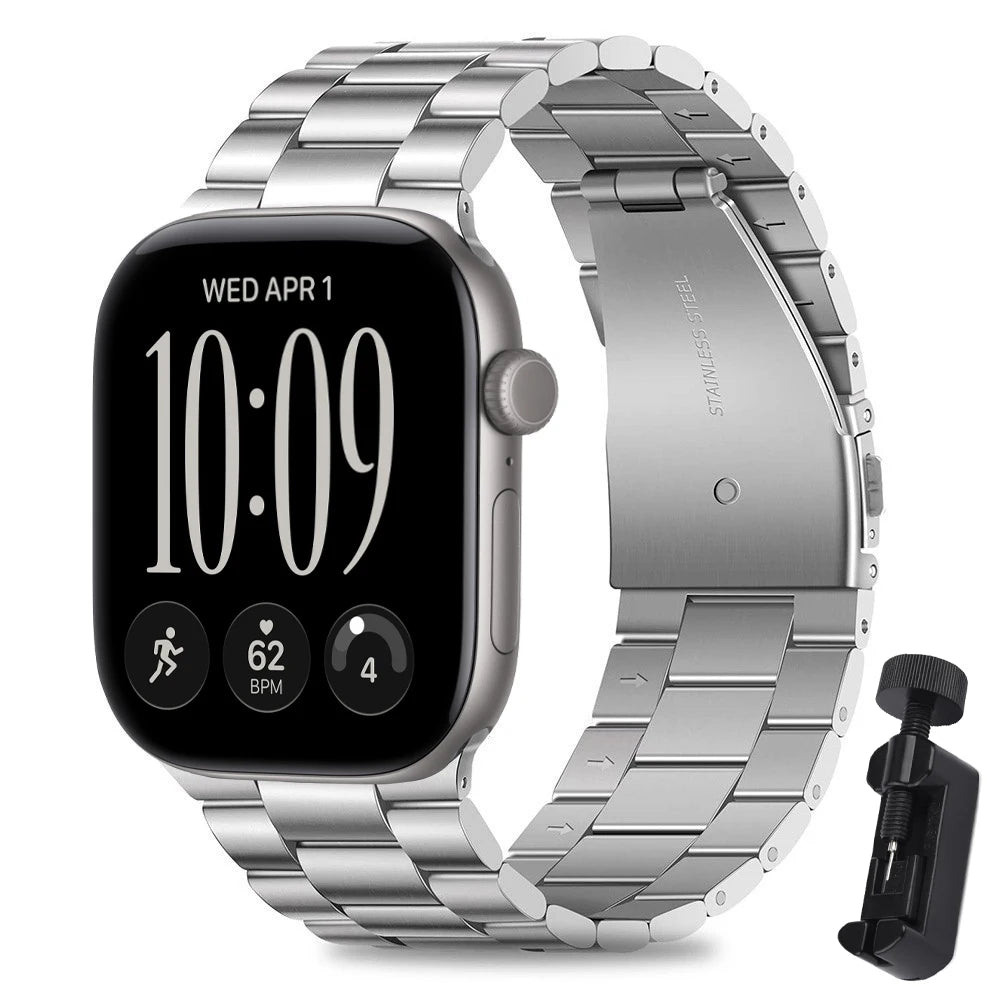 Polished Stainless Steel Band with Double-Button Folding Clasp for Apple Watch