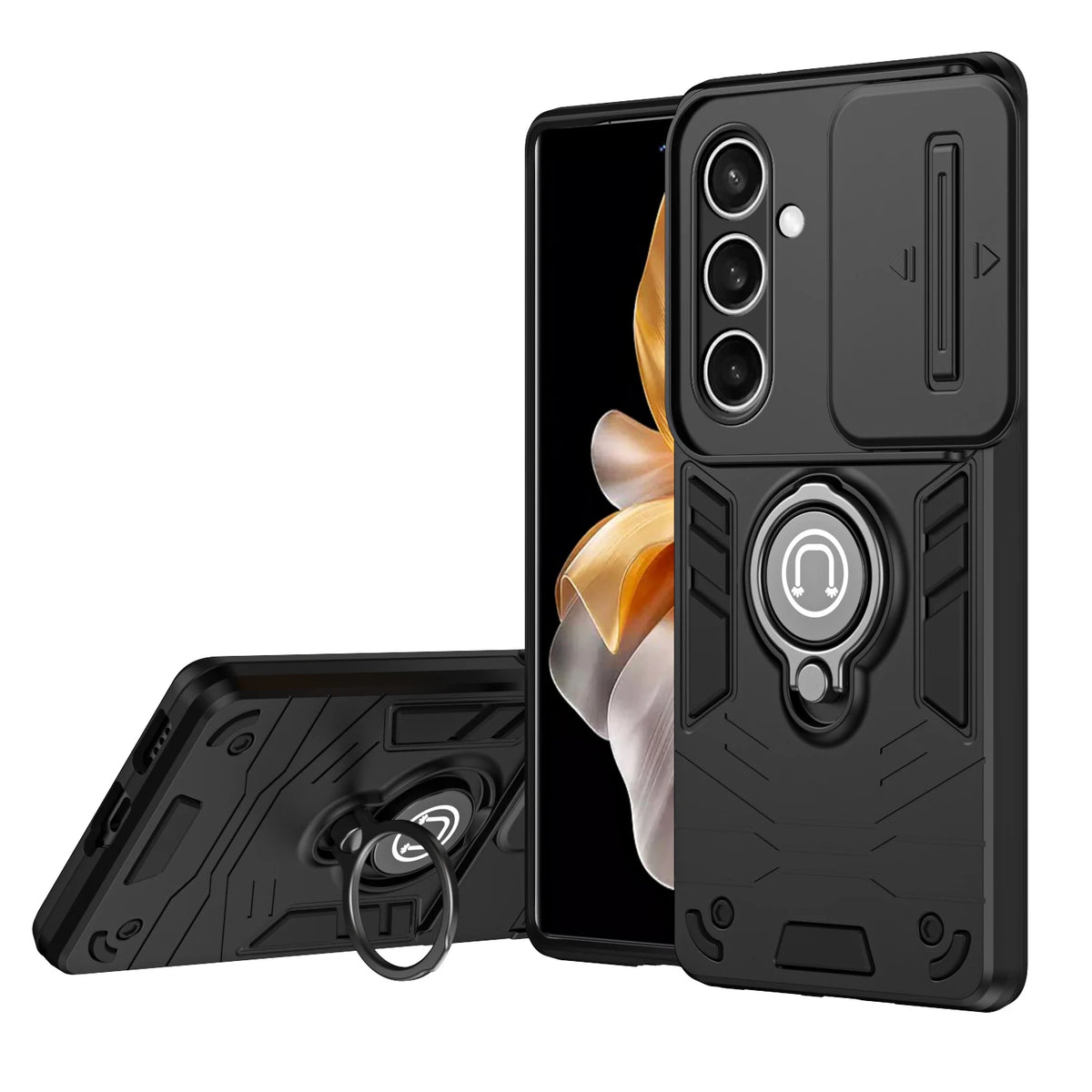 TPU Sliding Camera Shield Case with 360° Rotatable Ring Kickstand for Samsung Galaxy S25 Series