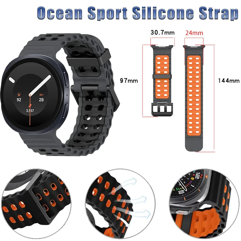 Perforated Silicone Watch Strap with Adjustable Fit for Samsung Galaxy Watch 9