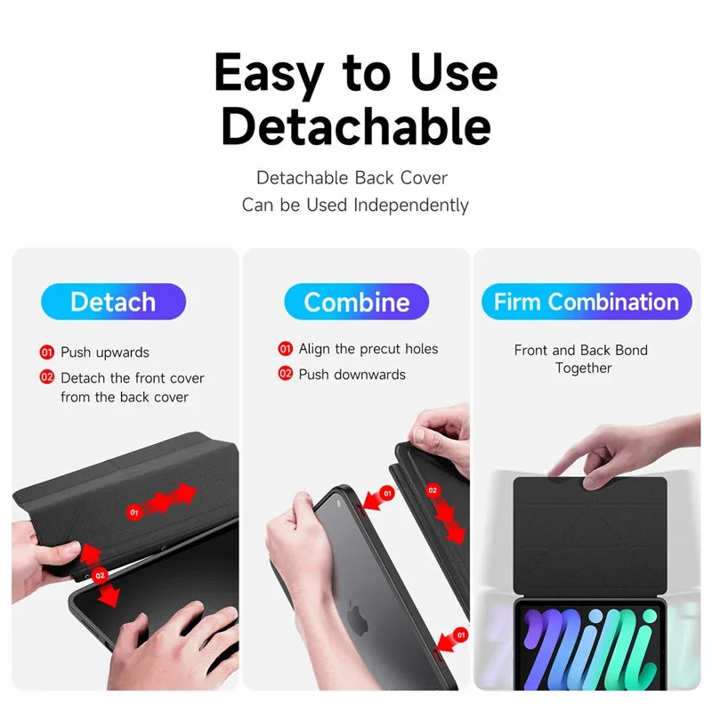 Detachable PU Leather Flip Stand Case with Pencil Holder for iPad Mini 7