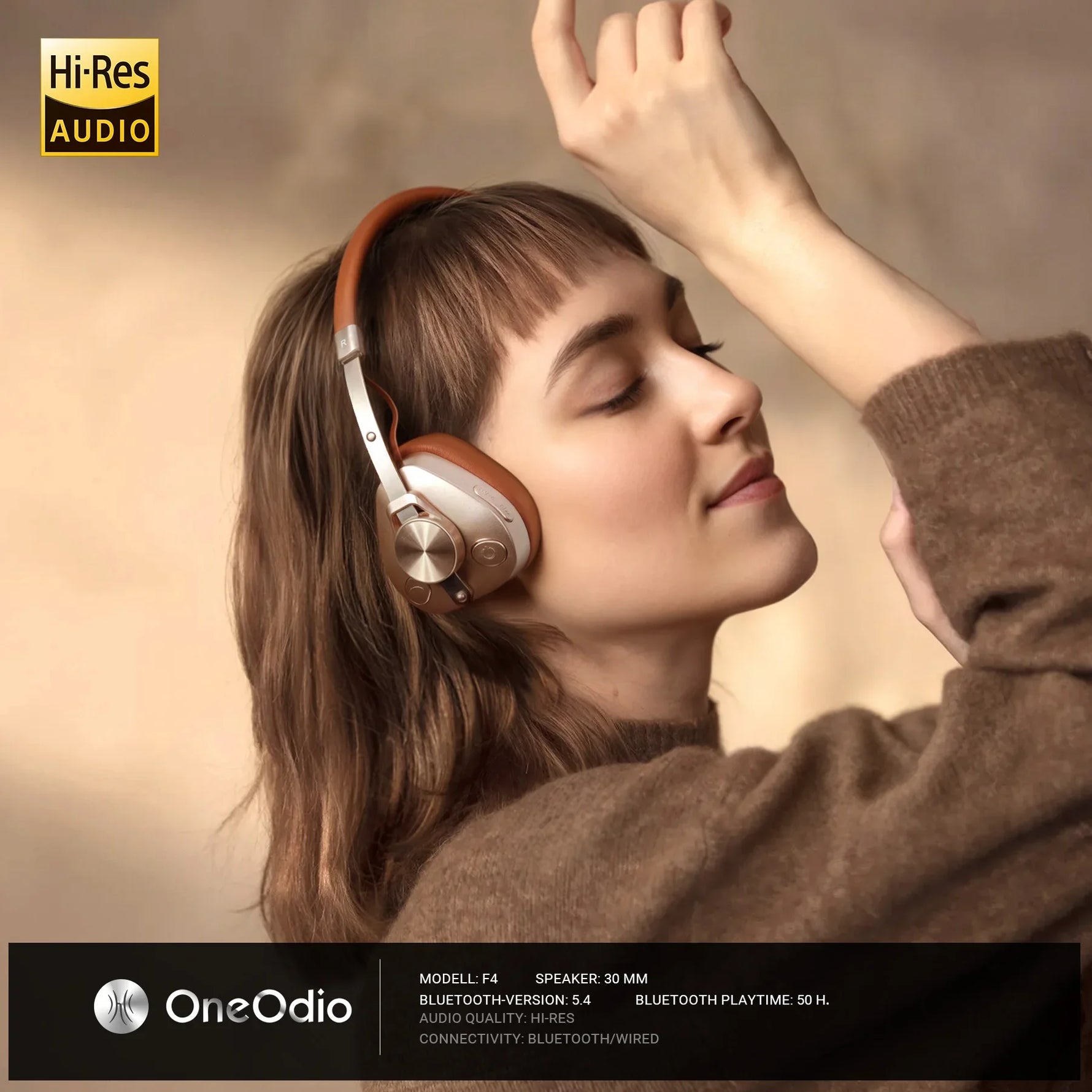 OneOdio F4 Wireless Bluetooth 5.4 On-Ear Headphones