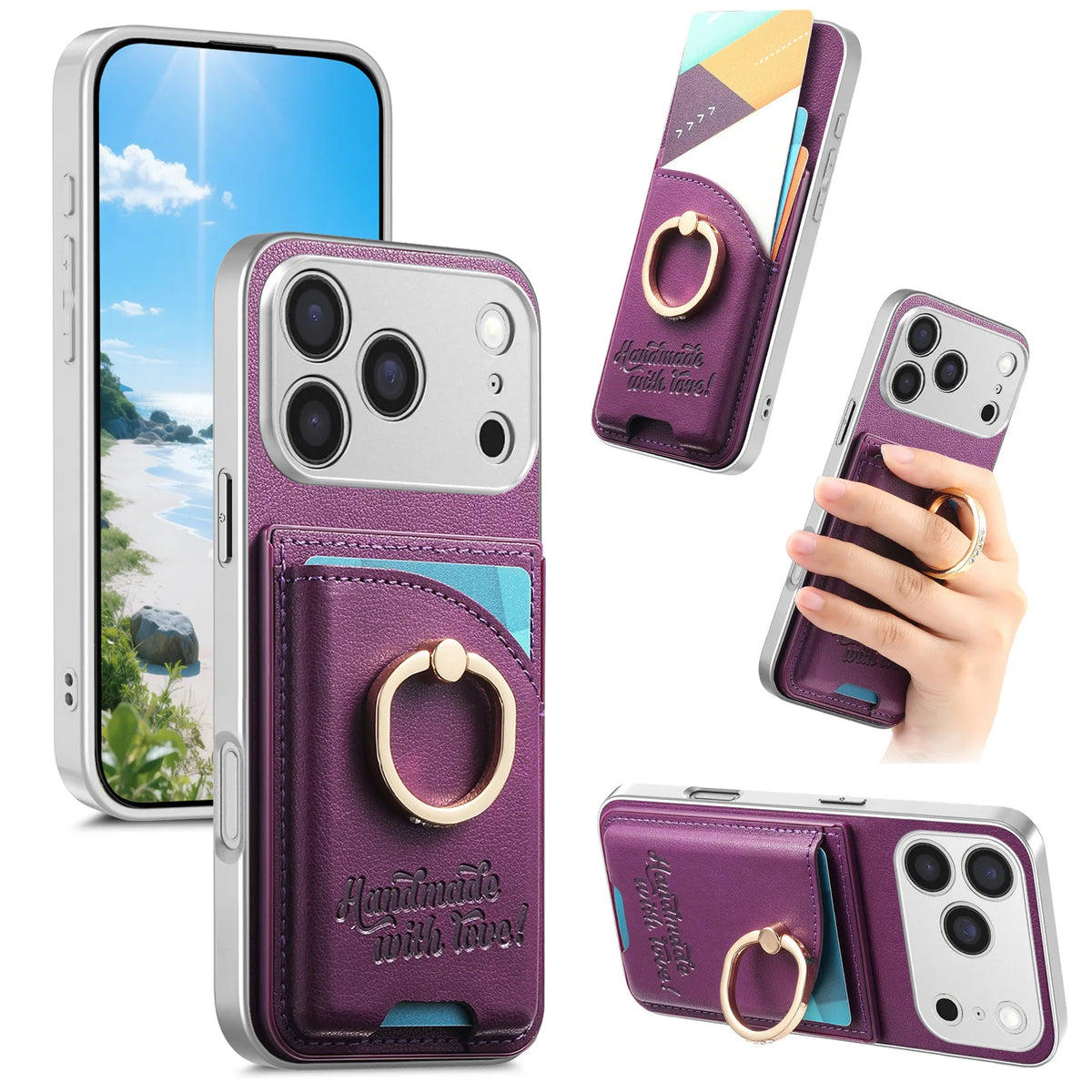 Leather Rotatable Ring Holder Case With Kickstand for iPhone 18 Series