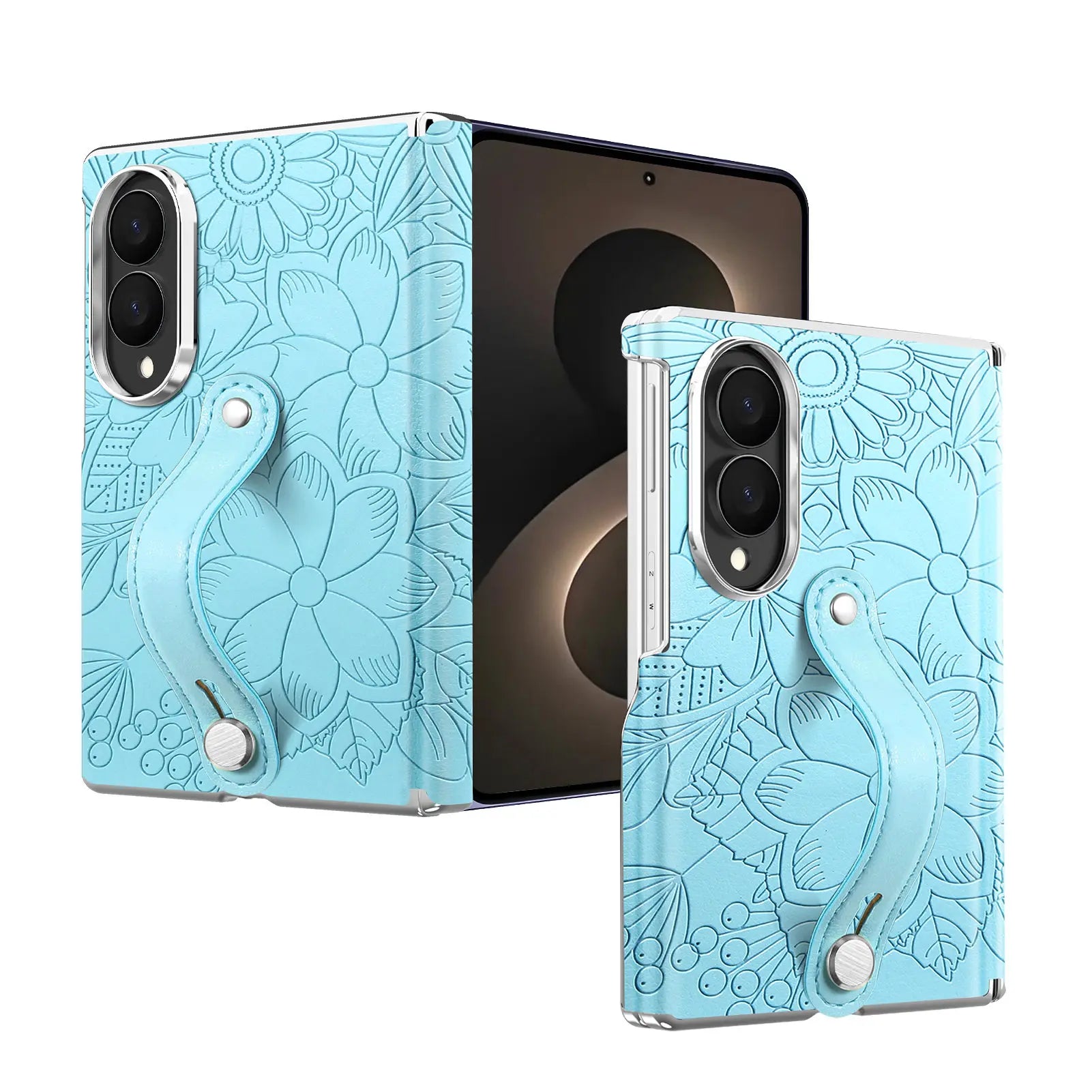 Fashion Embossed Leather Case with Wrist Strap for Samsung Galaxy Z Fold 8