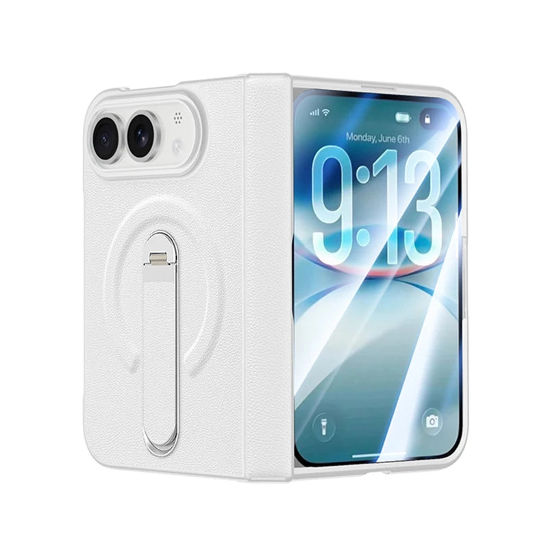 Hinge Protection Kickstand Case with MagSafe Metal Holder for iPhone Duo
