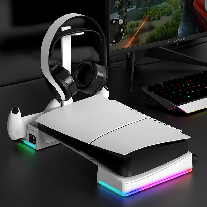 PlayStation 5 Slim Horizontal Stand with RGB Lighting & Triple Cooling Fans