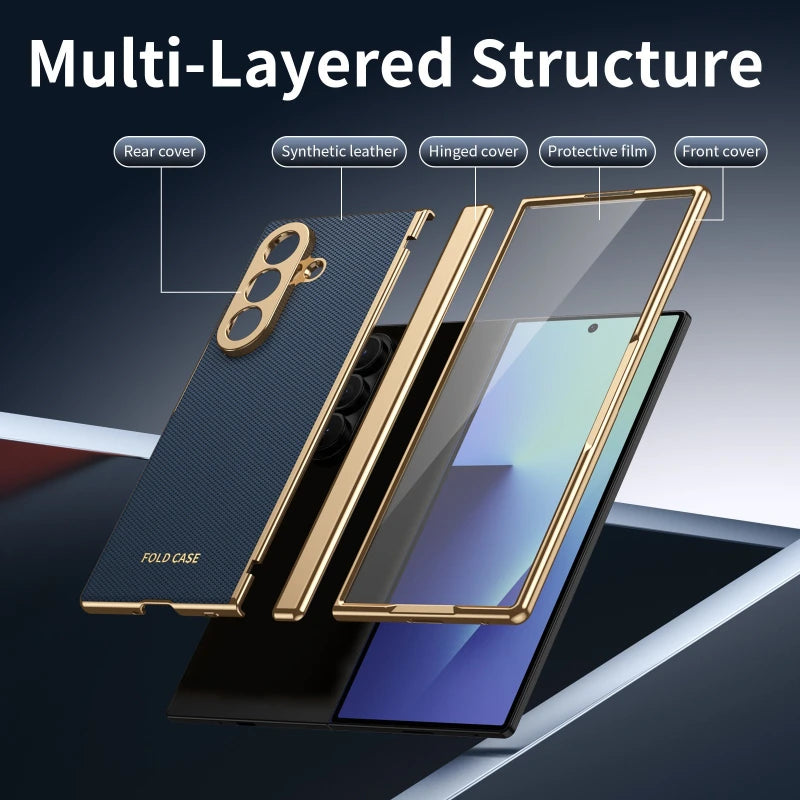 Premium Electroplated Leather Case with Built-In Screen Protector for Samsung Galaxy Z Fold 8 Ultra