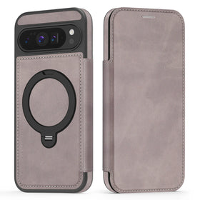 Google Pixel 10 Series Magnetic Leather Flip Case With Card Slot and Ring Holder