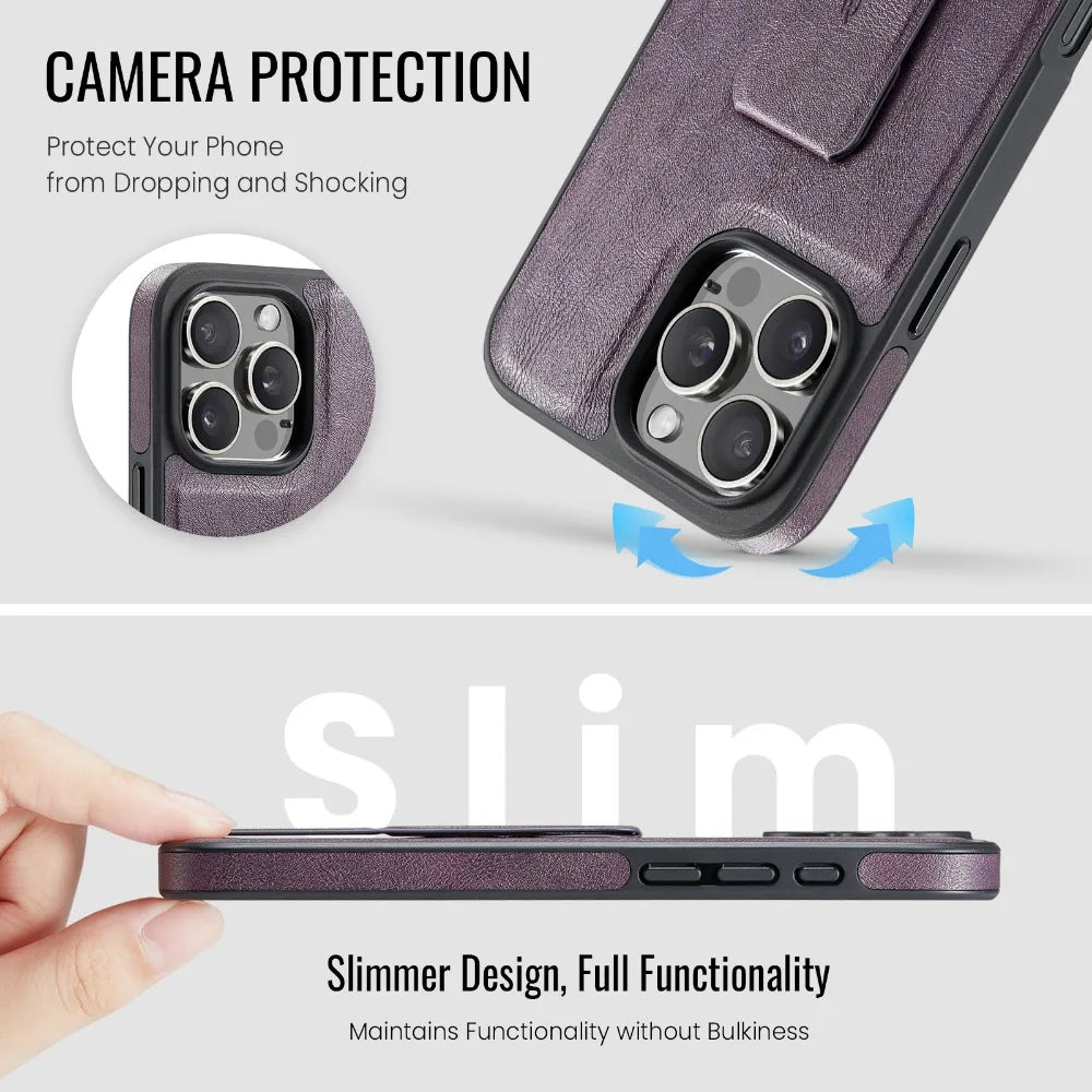 PU Leather Magnetic Wrist Strap Holder with Stand for iPhone 16 Series