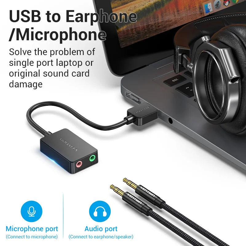 Vention 2-Port USB External Sound Card