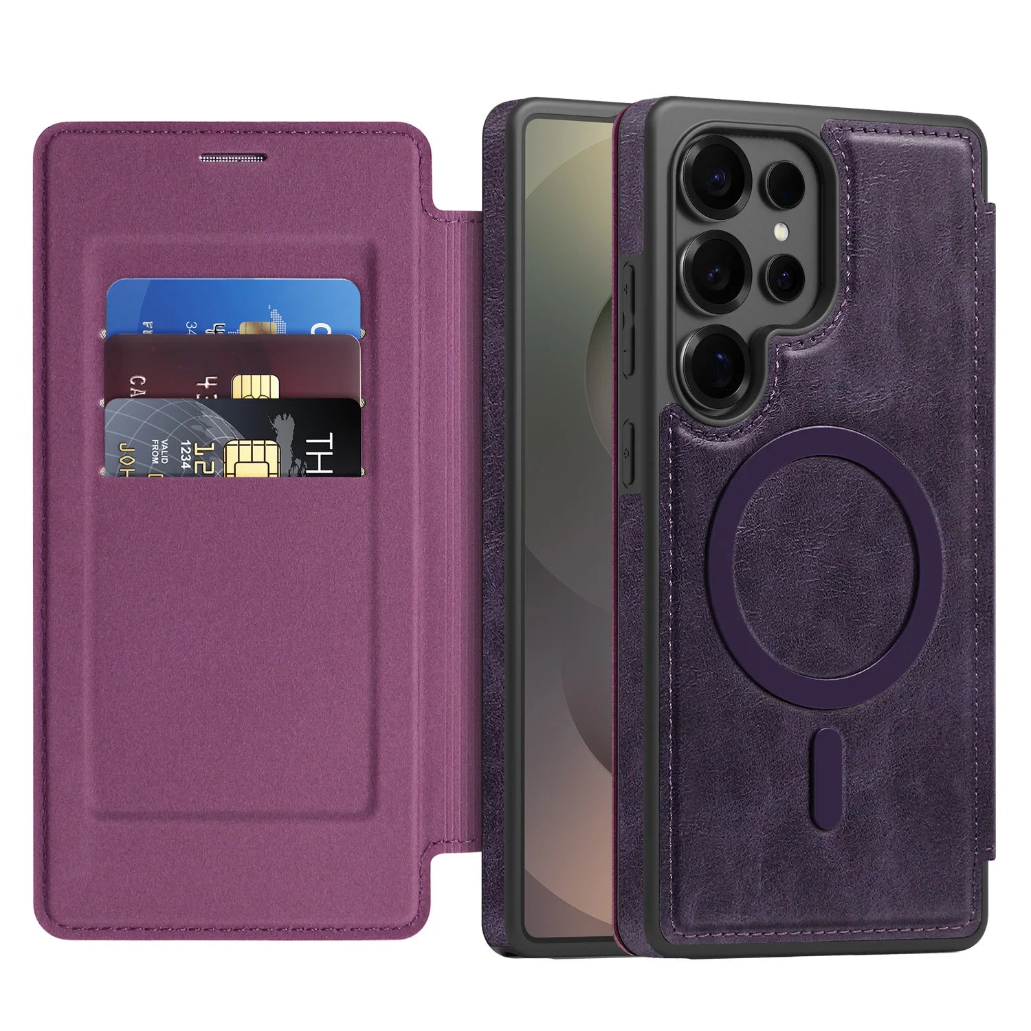 Samsung Galaxy S25 Series PU Leather Flip Magnetic Case with Card Holder