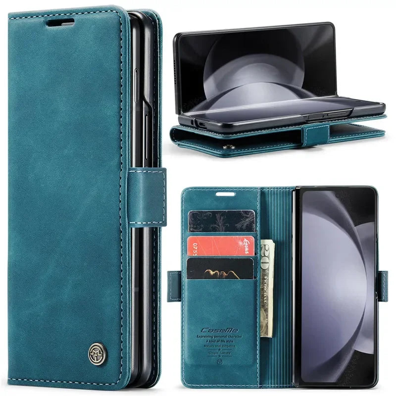 Samsung Galaxy Z Fold 7 Shockproof Retro Leather Wallet Case
