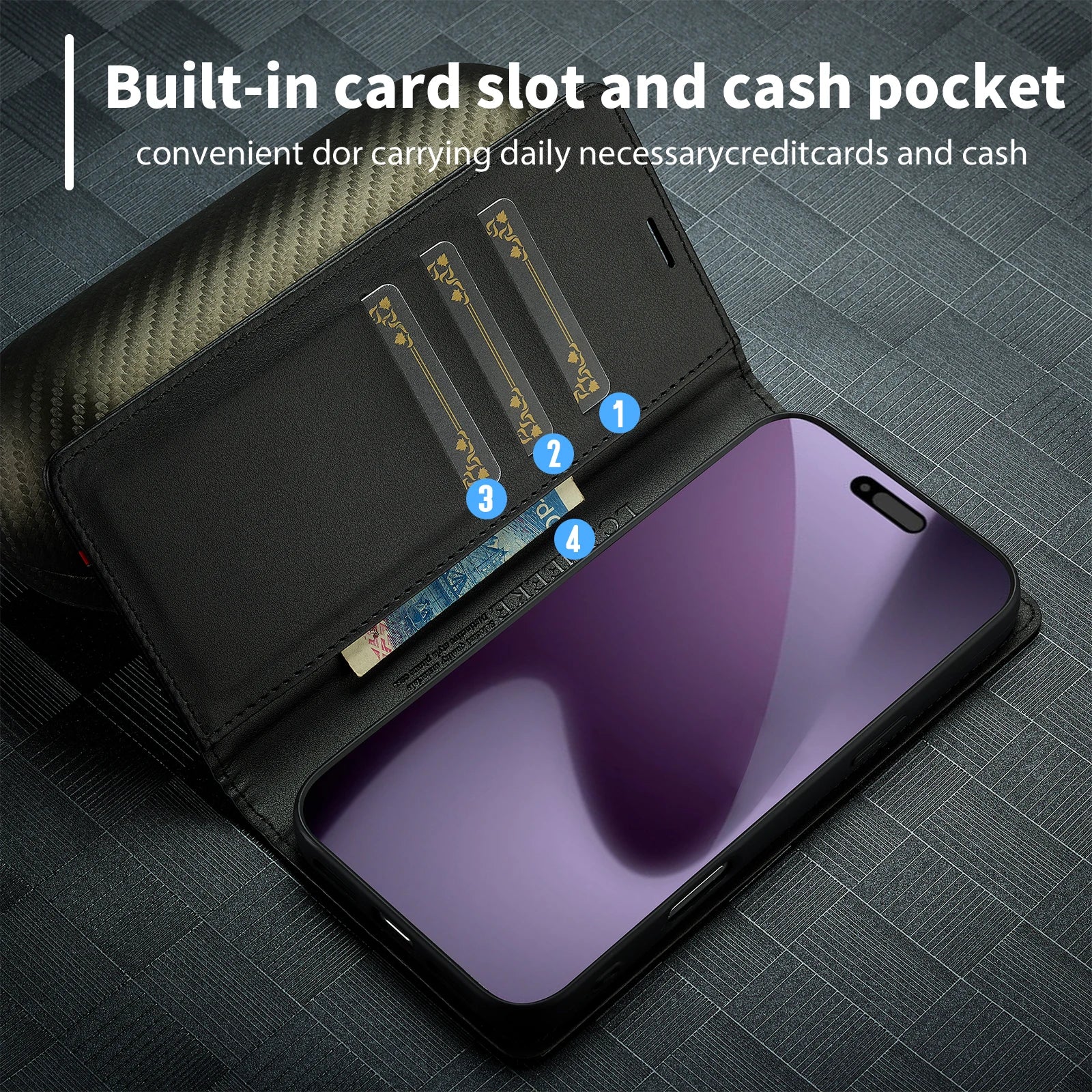 Carbon Fiber Pattern Leather Wallet Flip Case for iPhone 17 Series