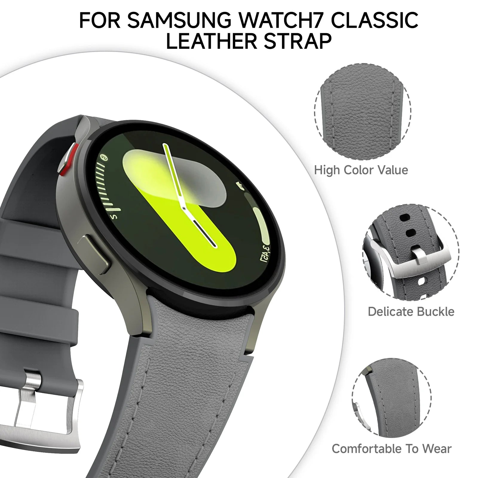 No-Gap Leather & Silicone Strap for Samsung Galaxy Watch 6 / Galaxy Watch 6 Classic