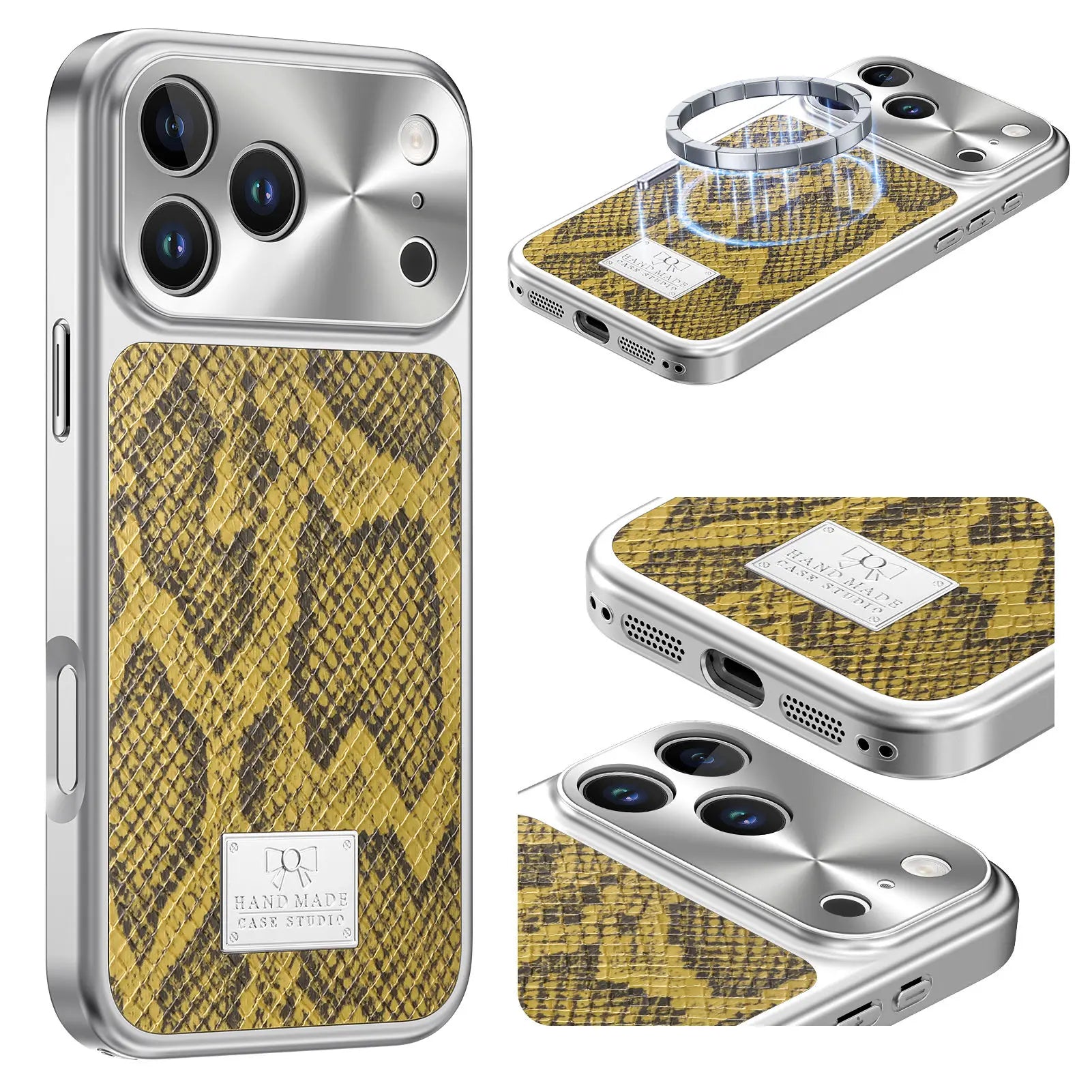 Snake Pattern Leather MagSafe Case for iPhone 17 Series