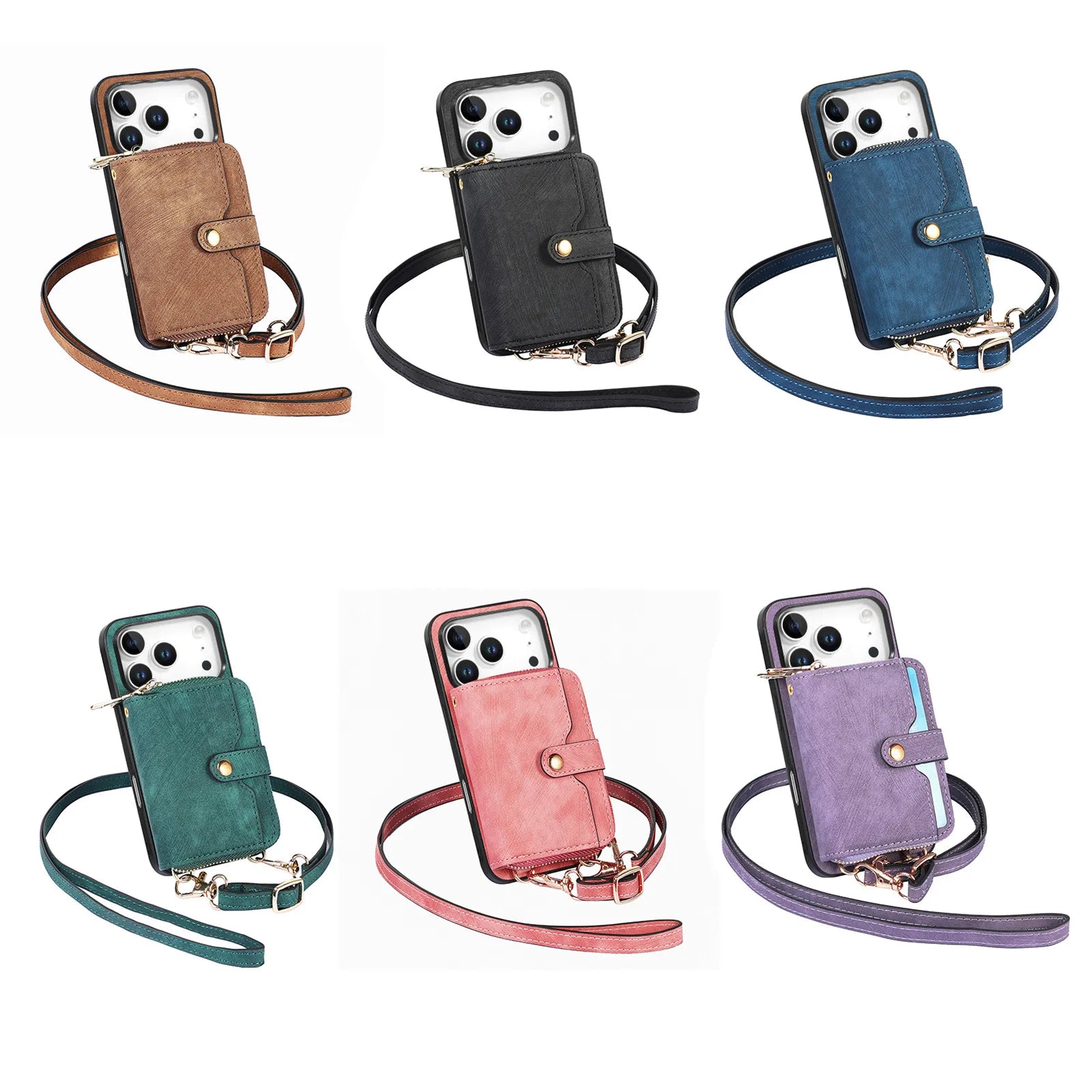 Multi-Functional Crossbody Leather Case with Card Slots & Zipper Pouch for iPhone 17 Series
