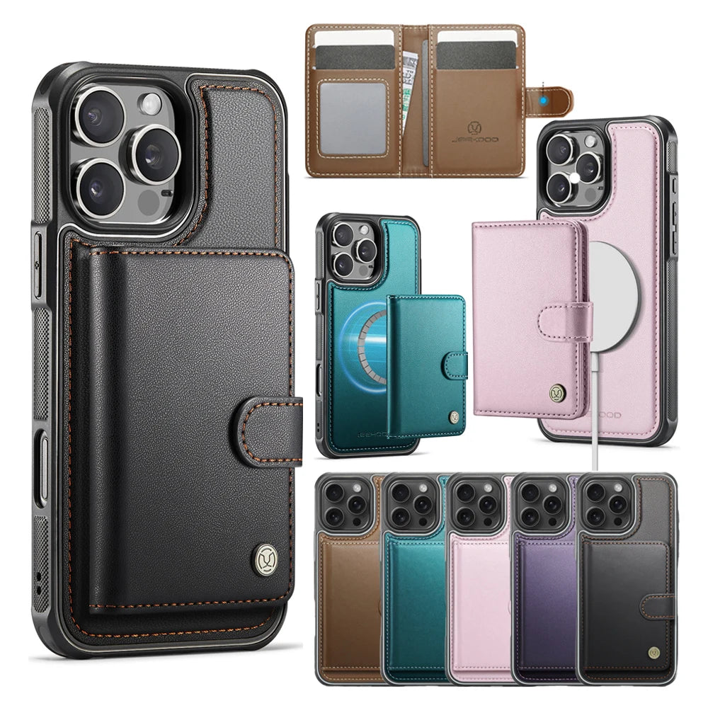 2-in-1 Leather MagSafe Wallet Case with Card Holder for iPhone 15 Series