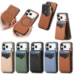 2-in-1 Detachable Carbon Fiber Pattern MagSafe Case with Flip Card Holder for iPhone 17 Series