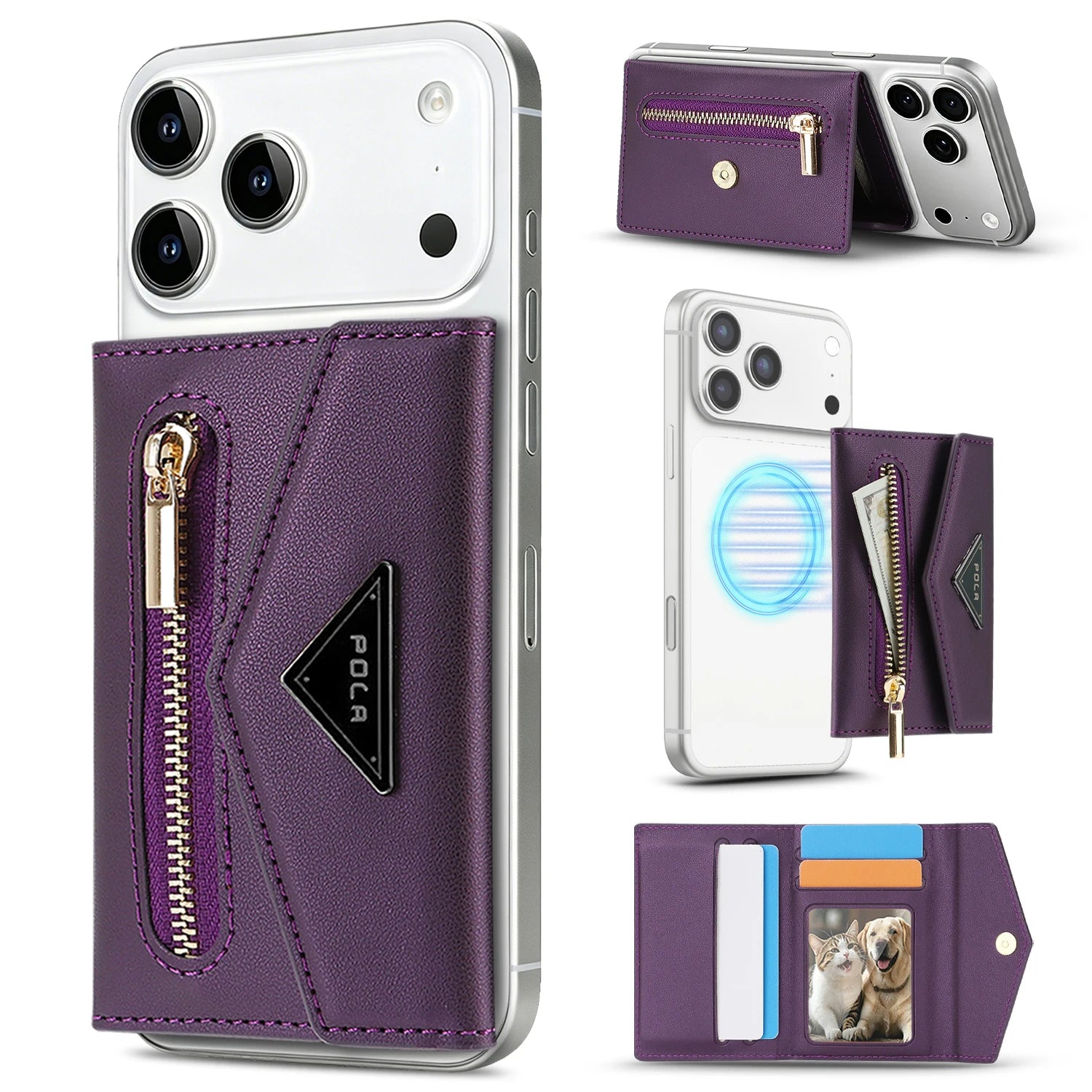 Luxury Leather Magnetic Wallet with Card Holder and Kickstand