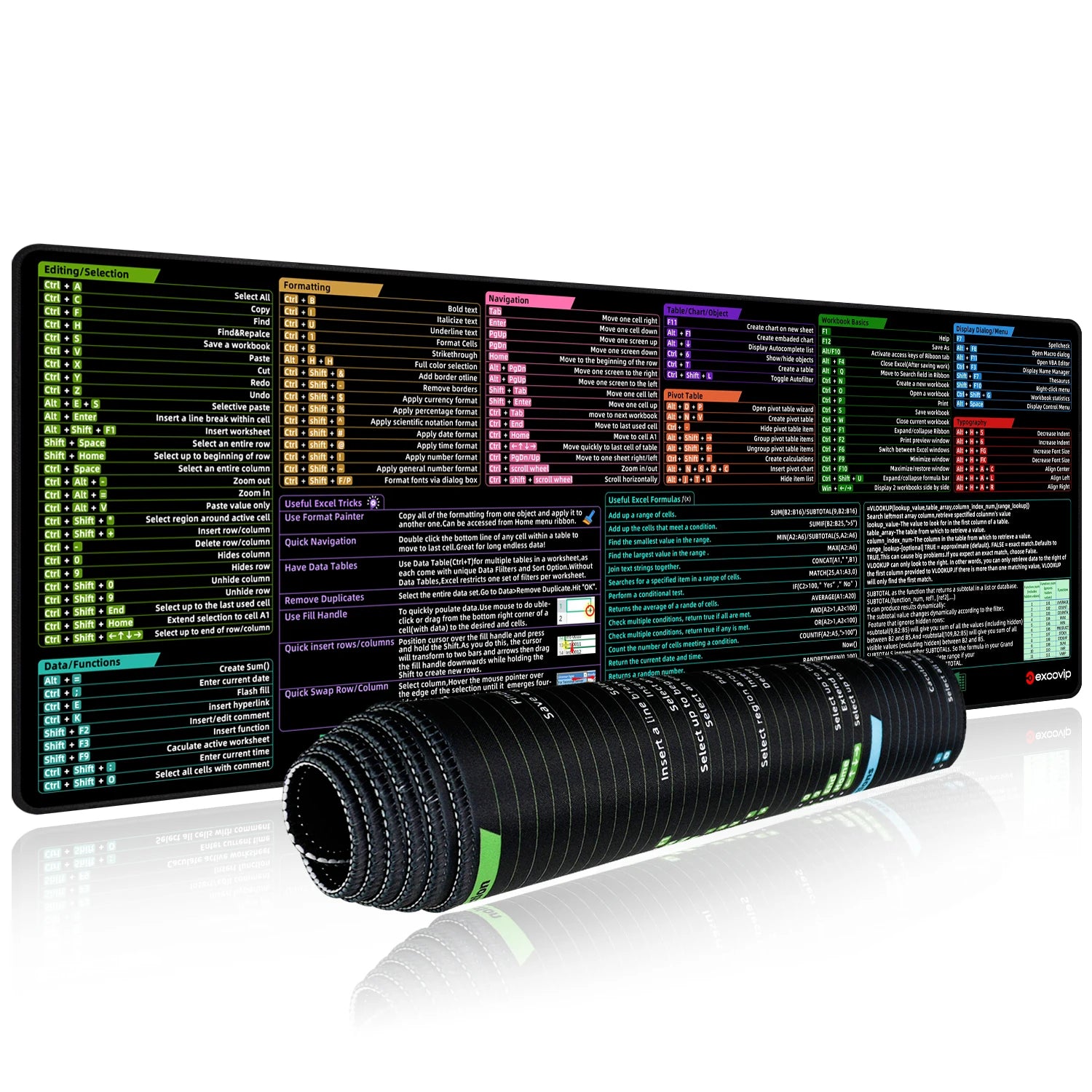 Excel Shortcuts Extended Desk Mousepad Cloth Surface