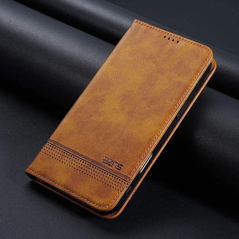 Leather Flip Wallet Case with Magnetic Closure for iPhone 17 Series