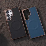 Plating Soft Edge Leather Magnetic Case for Samsung Galaxy S25 Series