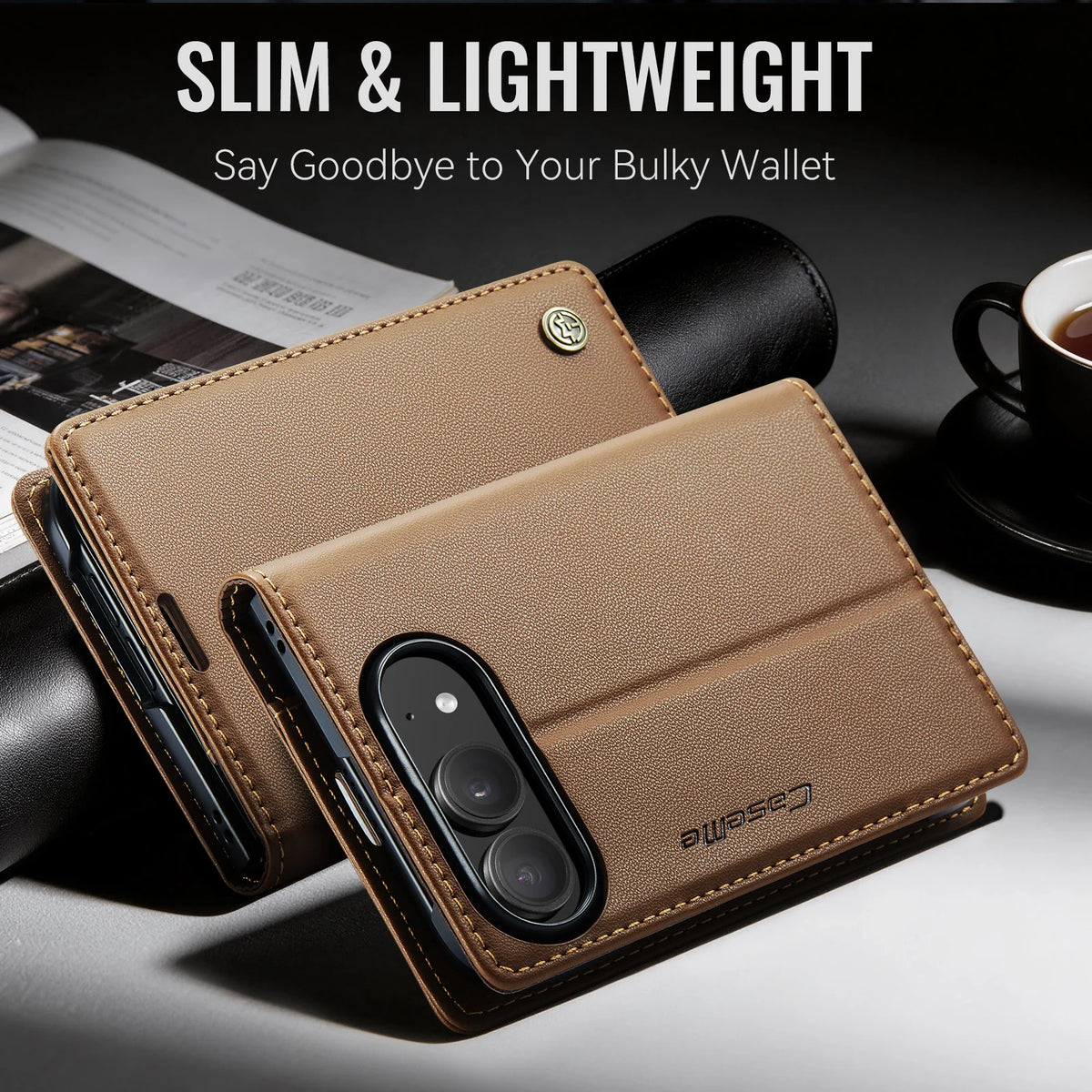 Textured Leather Kickstand Wallet Case with 2-Card Storage for iPhone Duo