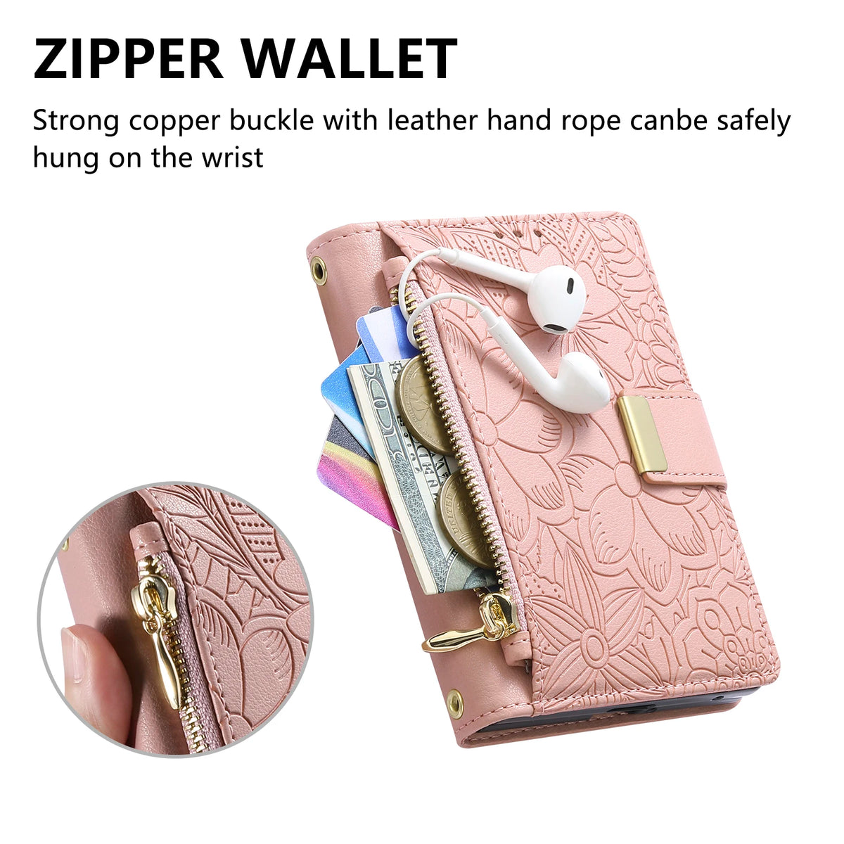 Embossed Leather Wallet Flip Case with Adjustable Stand for iPhone Duo