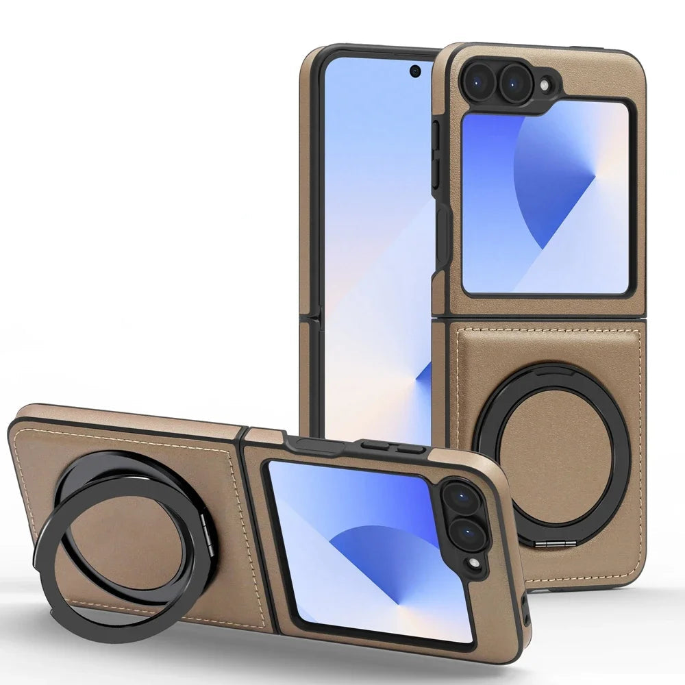 Premium Shockproof Leather Flip Case with 360° Ring Bracket for Samsung Galaxy Z Flip 6