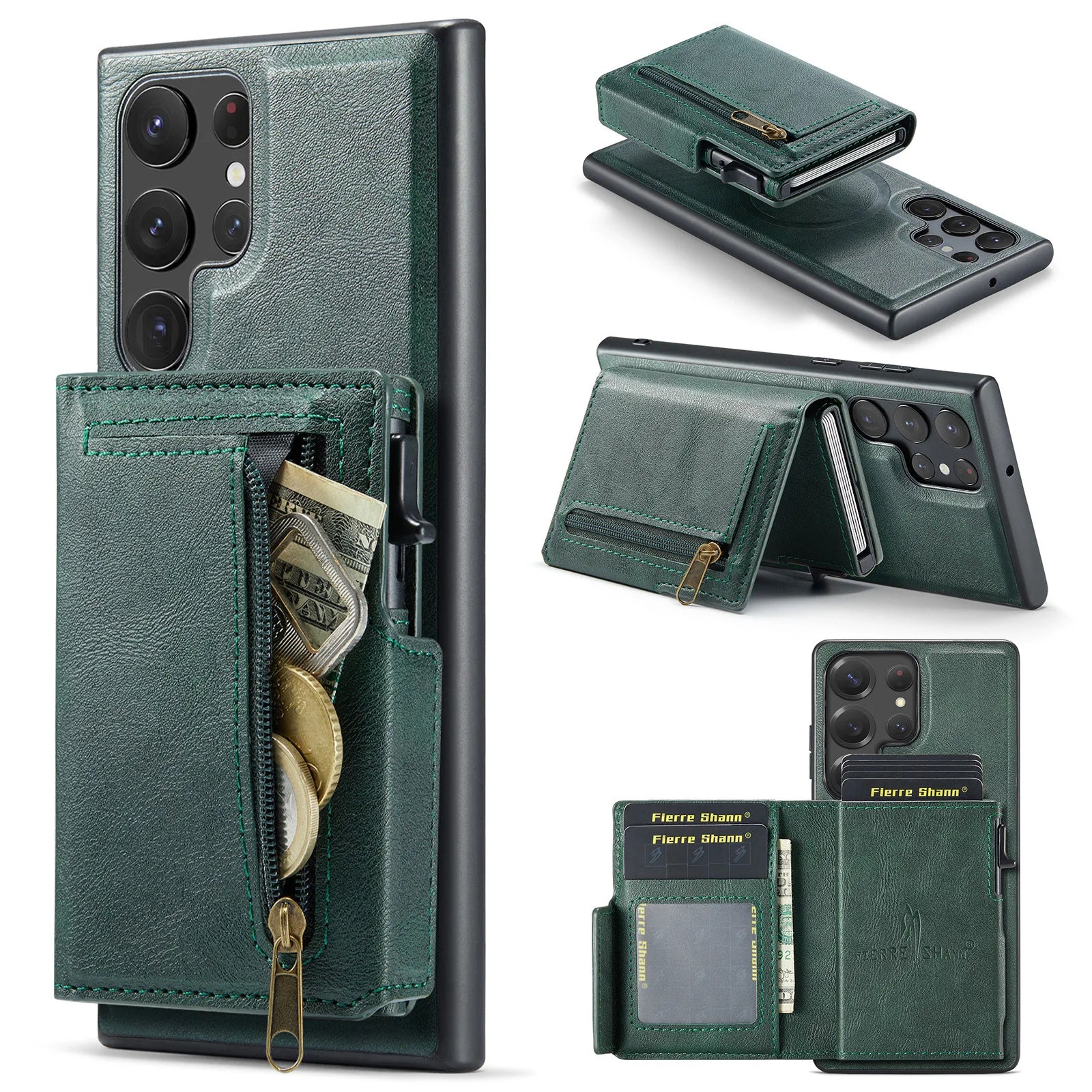 Leather Detachable Magnetic Card Holder Case with Kickstand for Samsung Galaxy S24 Series