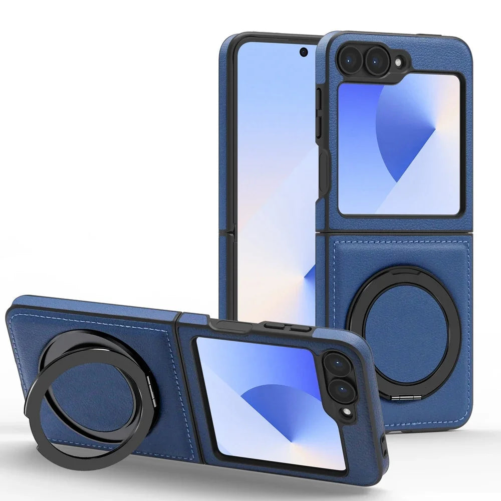 Premium Shockproof Leather Flip Case with 360° Ring Bracket for Samsung Galaxy Z Flip 6