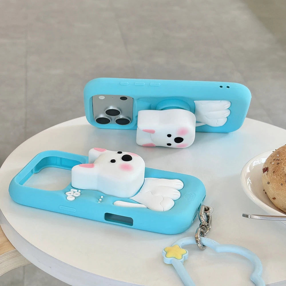 3D Puppy Cartoon Silicone Case with Hand Grip for iPhone 17 Series