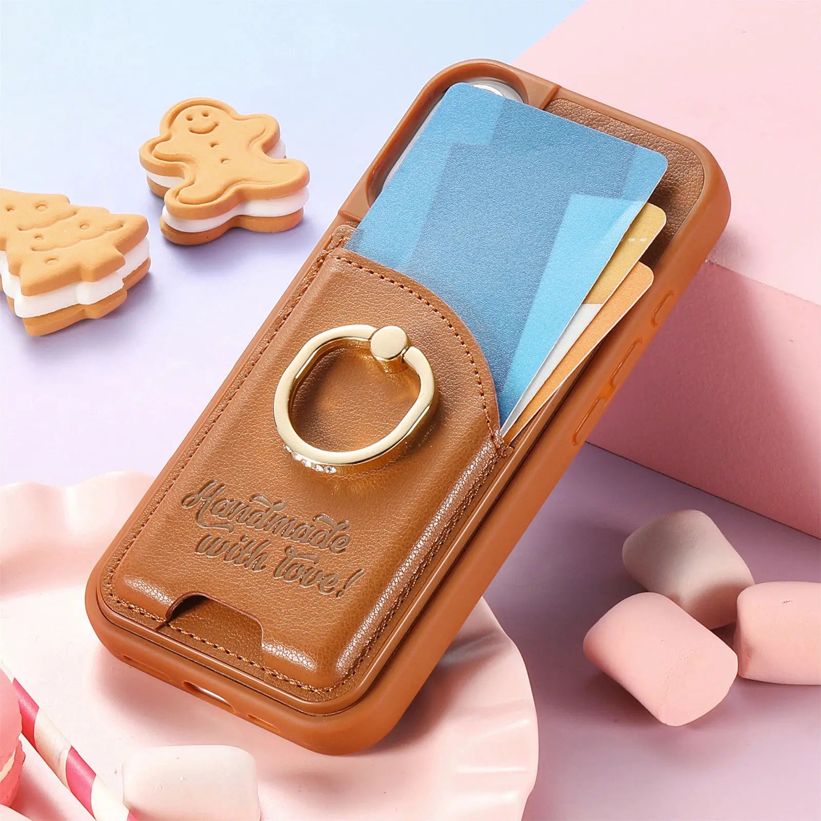 iPhone 17 Series Leather Wallet Case with Ring Holder and Kickstand