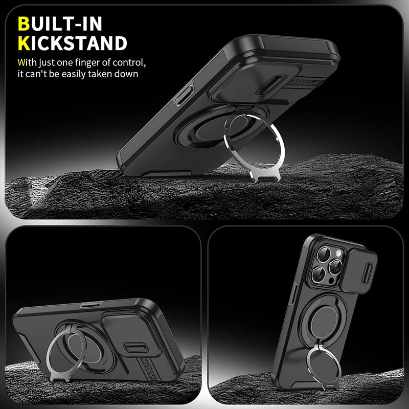 iPhone 16 Series TPU + PC Bumper Case with 360° Rotating Hidden Metal Ring