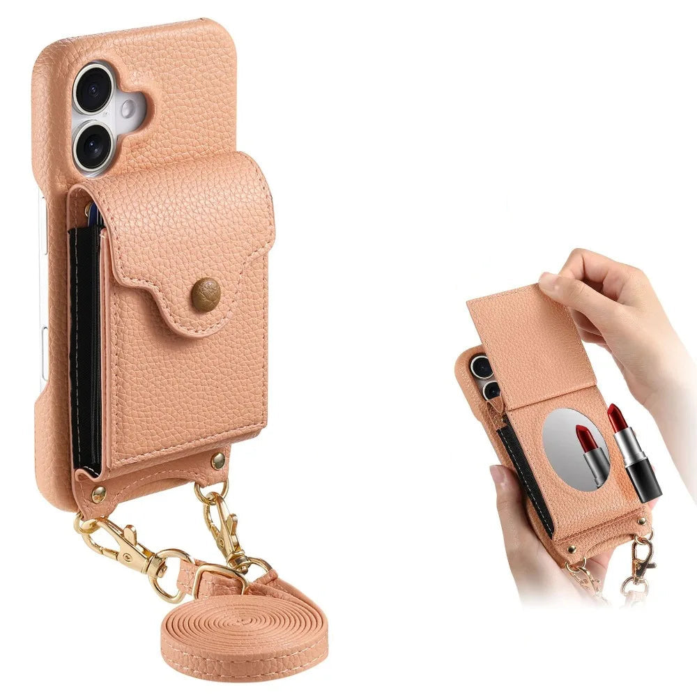 Crossbody Wallet Case with Mirror for iPhone 16