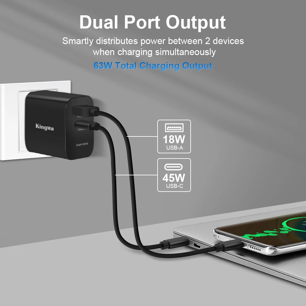 KingMa Portable 65W GaN PD Charger for Dell Laptops