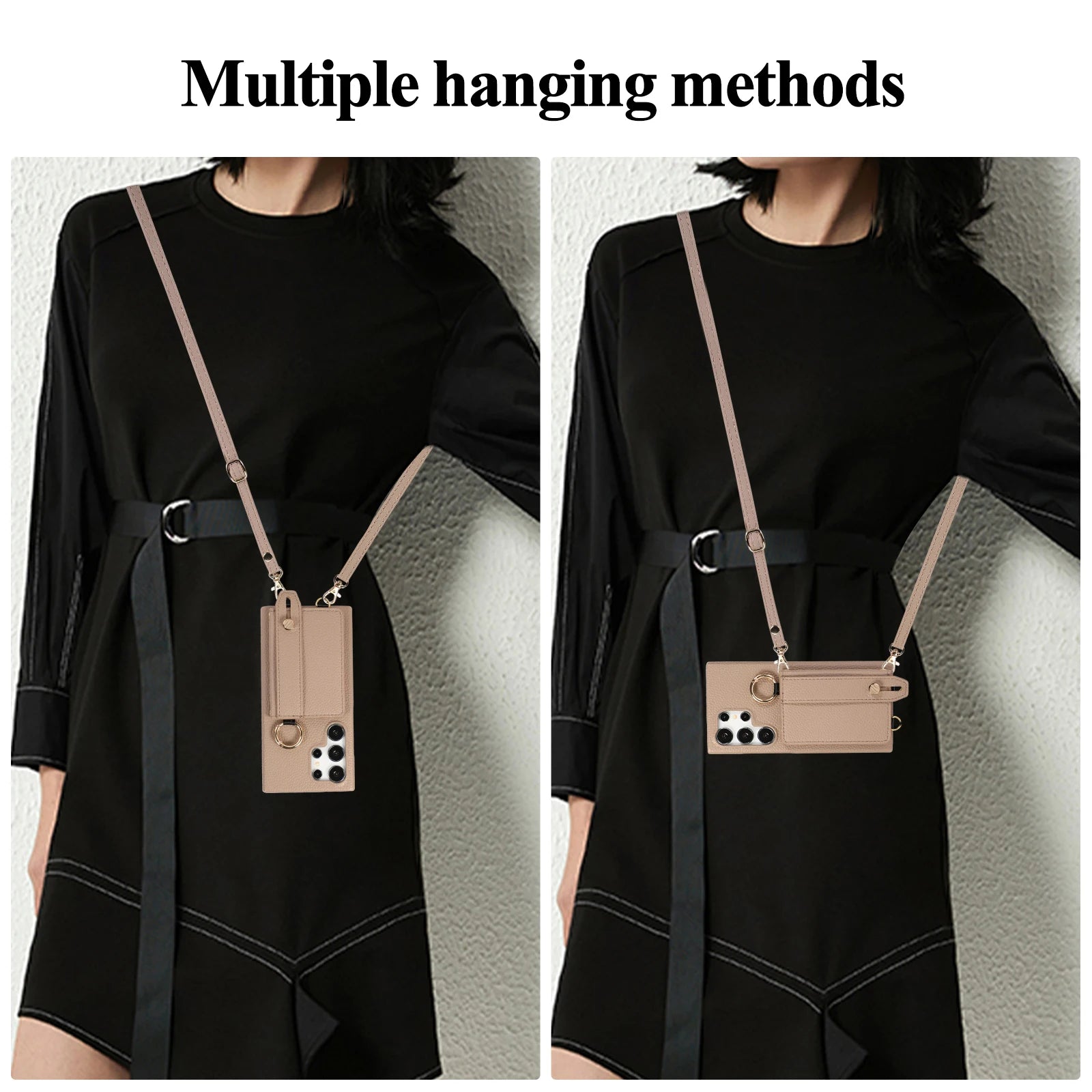 Wrist Strap Crossbody Leather Wallet Case with Ring Holder for Samsung Galaxy S24 Series