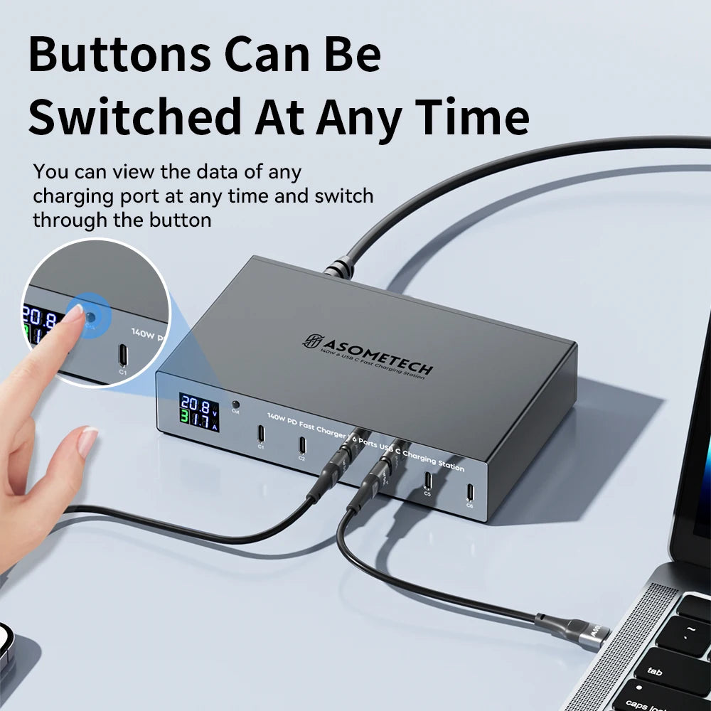 ASOMETECH 140W 6-Port USB-C PD Fast Charging Station