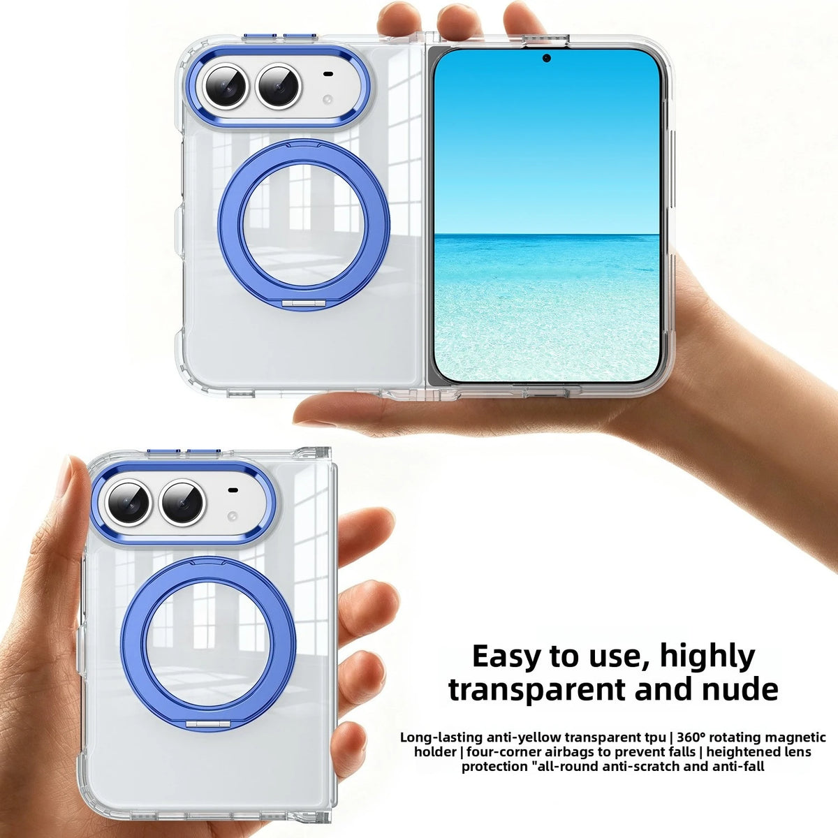 Shockproof Clear MagSafe Case with 360° Rotating Kickstand Ring for iPhone Duo