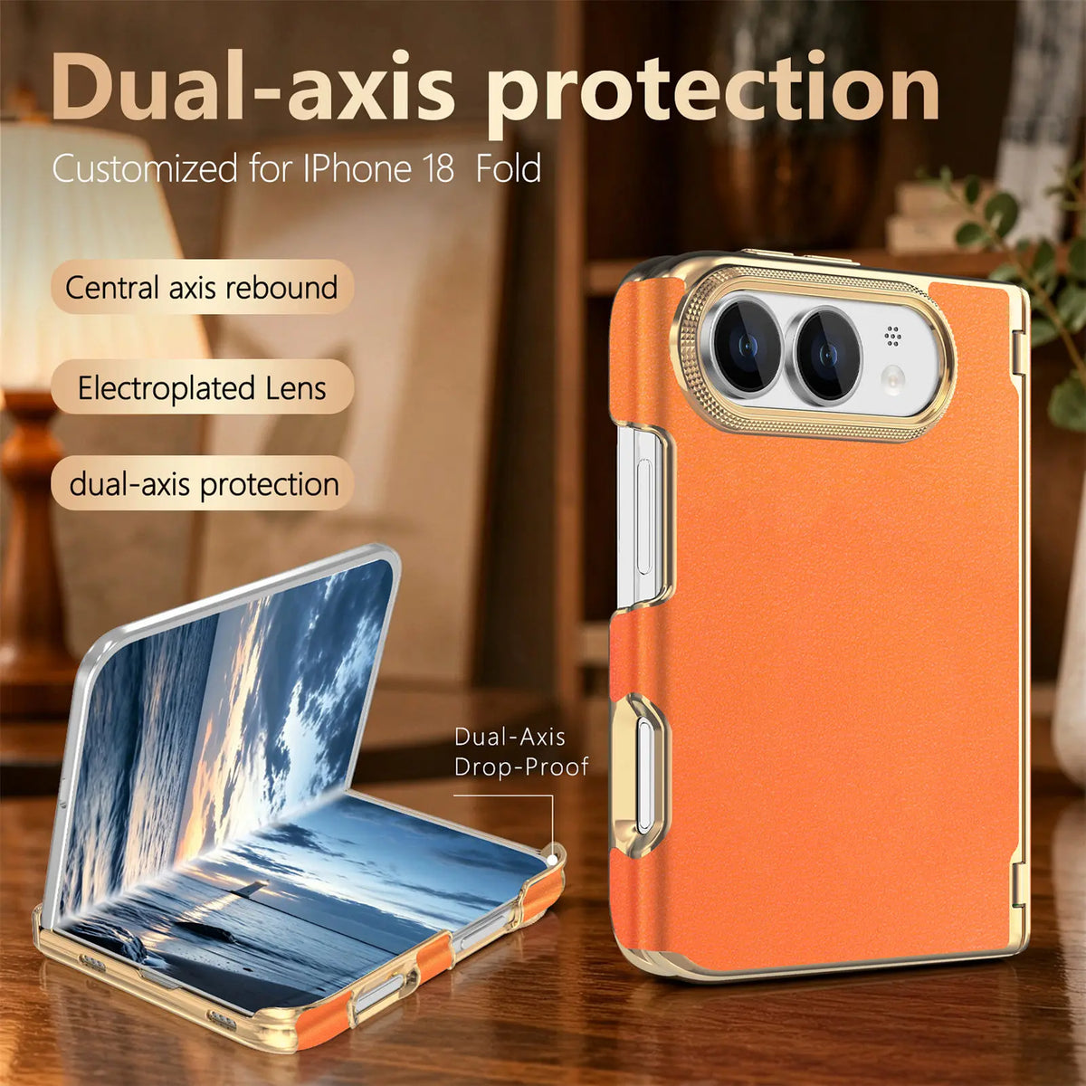 Shockproof Hinge-Reinforced Foldable Case with Lens Protection for iPhone Duo