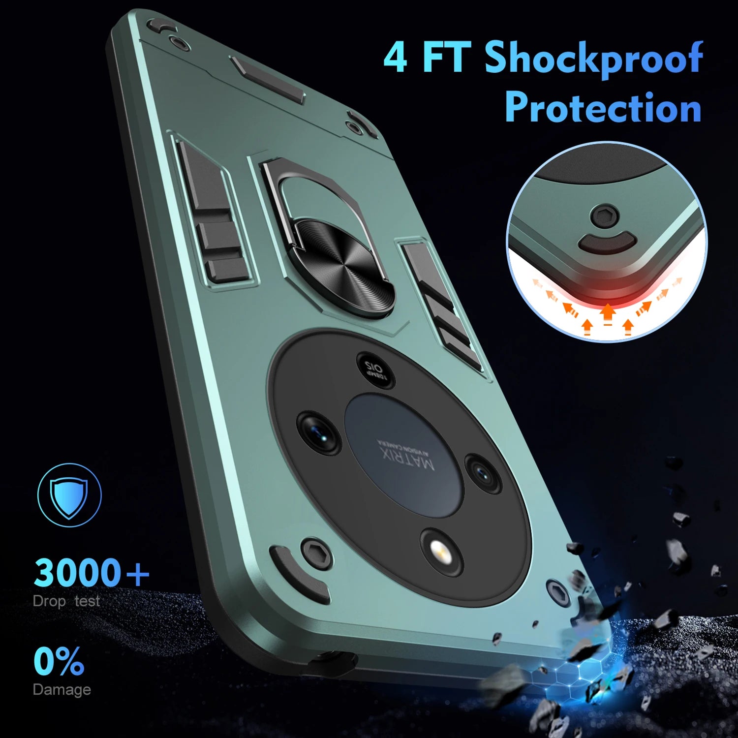 Honor Magic 8 Pro Military Grade Shockproof Case with Ring Stand Holder