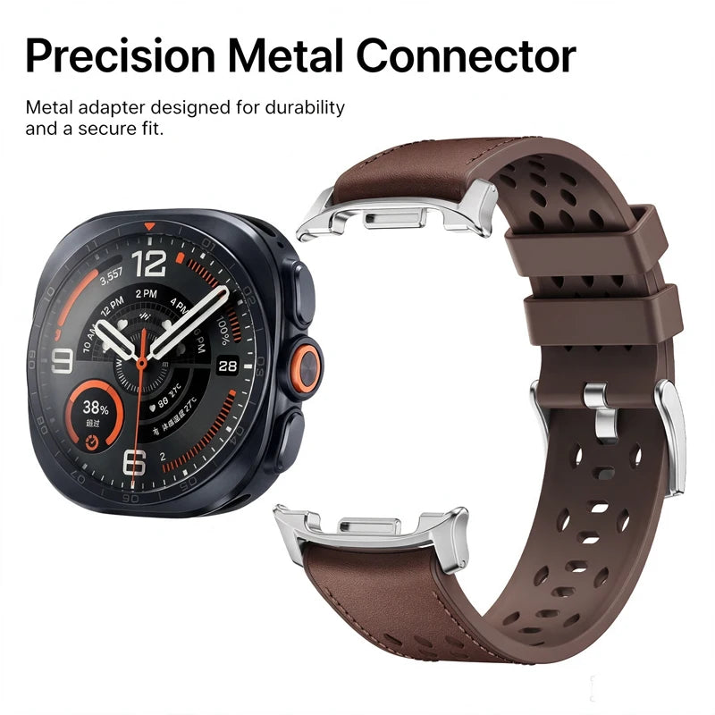 Perforated Leather Breathable Watch Band with Silicone Ventilation Inserts for Samsung Galaxy Watch Ultra 2