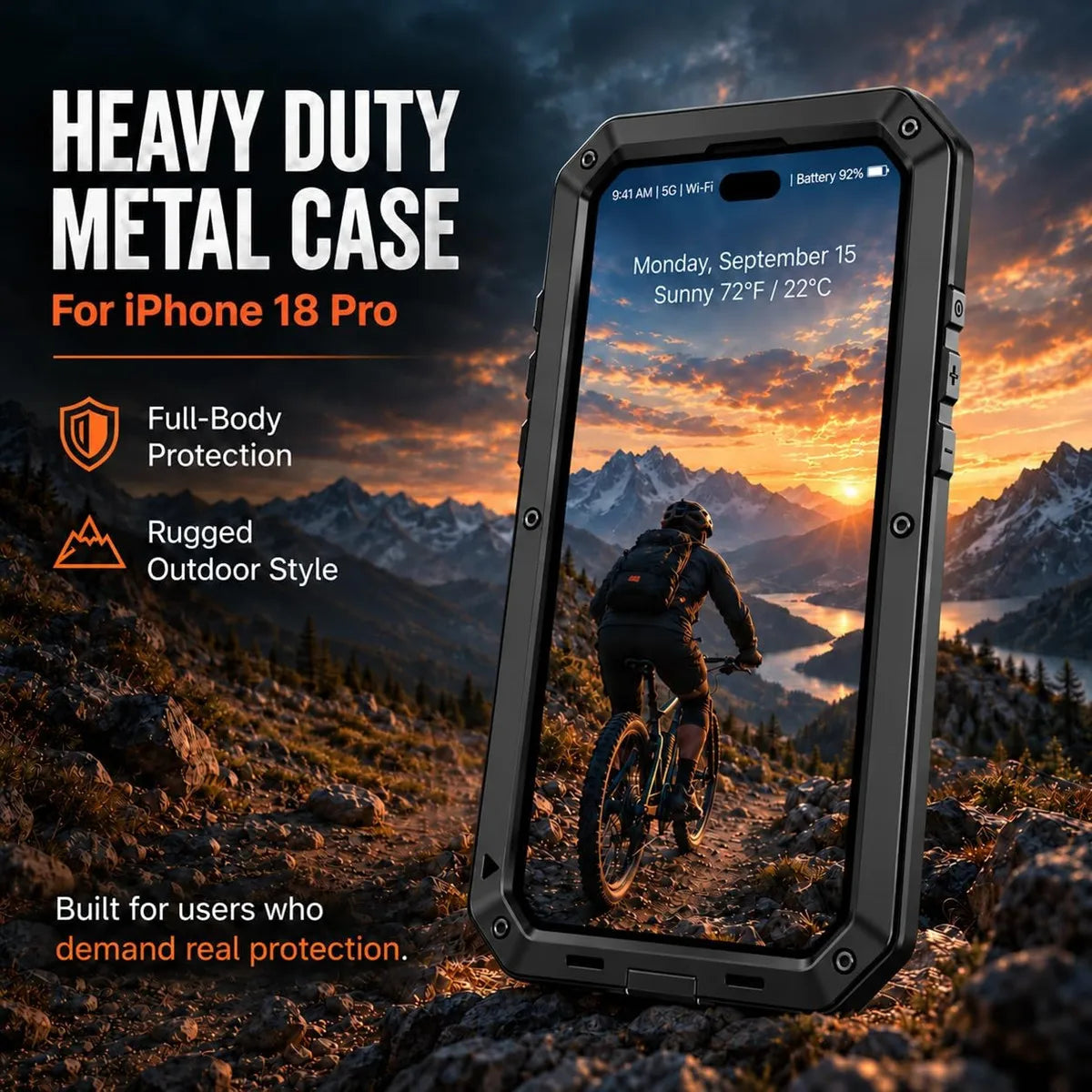 Heavy Duty Metal Case with Built-In Screen Protector for iPhone 18 Series