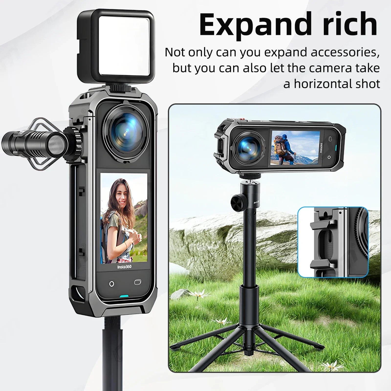 Aluminum Alloy Frame Case with Cold Shoe Mount for Insta360 X5